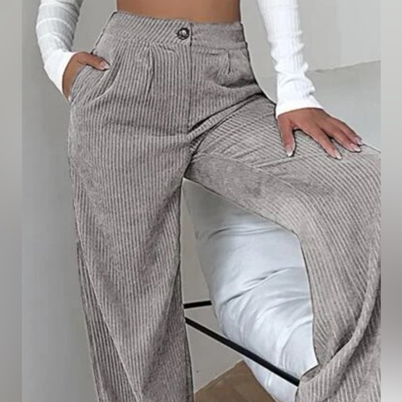 Stylish Corduroy Wide-Leg Pants/Large/Grey - Picture 6 of 17